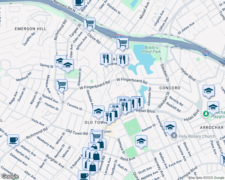 map of restaurants, bars, coffee shops, grocery stores, and more near 45 Marie Street in Staten Island