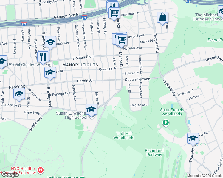 map of restaurants, bars, coffee shops, grocery stores, and more near 466 Fanning Street in Staten Island