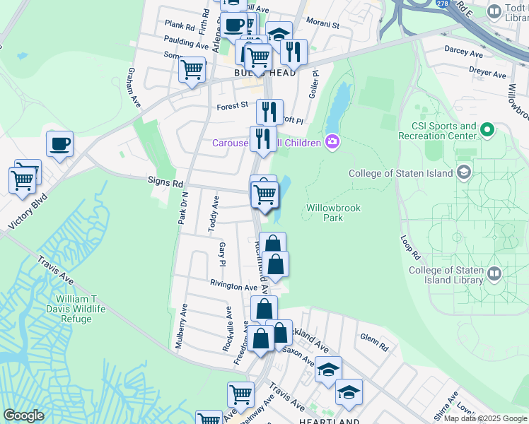map of restaurants, bars, coffee shops, grocery stores, and more near in Staten Island