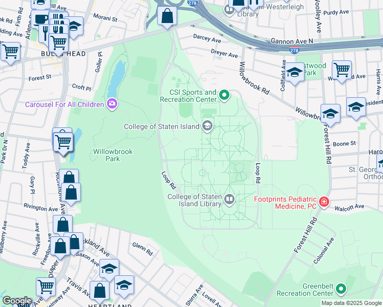 map of restaurants, bars, coffee shops, grocery stores, and more near 2800 Victory Boulevard in Staten Island