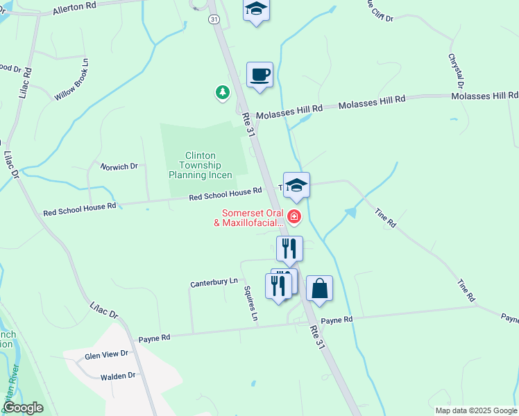 map of restaurants, bars, coffee shops, grocery stores, and more near 1225 New Jersey 31 in Lebanon