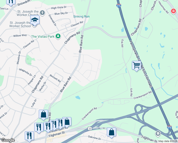 map of restaurants, bars, coffee shops, grocery stores, and more near 5372 Jutland Road in Allentown