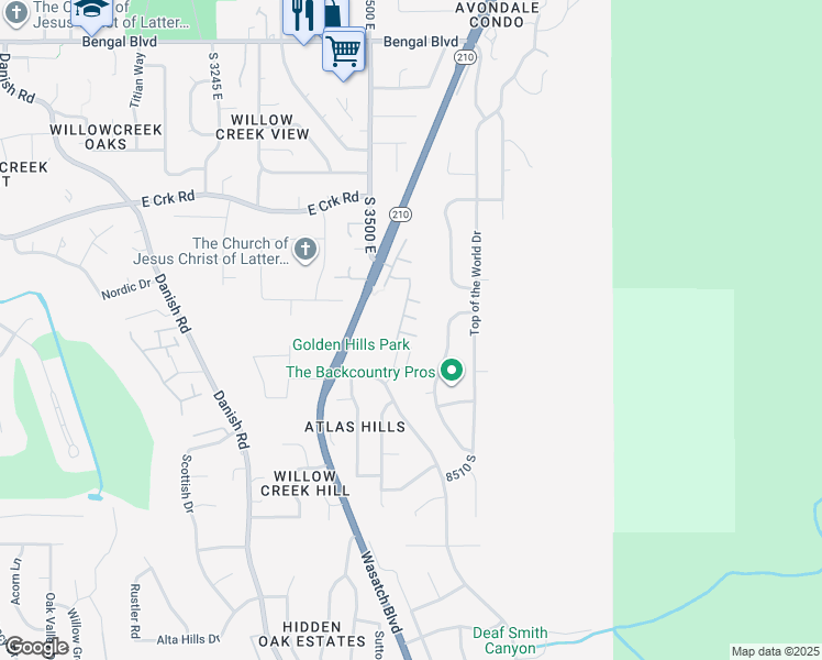 map of restaurants, bars, coffee shops, grocery stores, and more near 8296 Valiant Drive in Cottonwood Heights