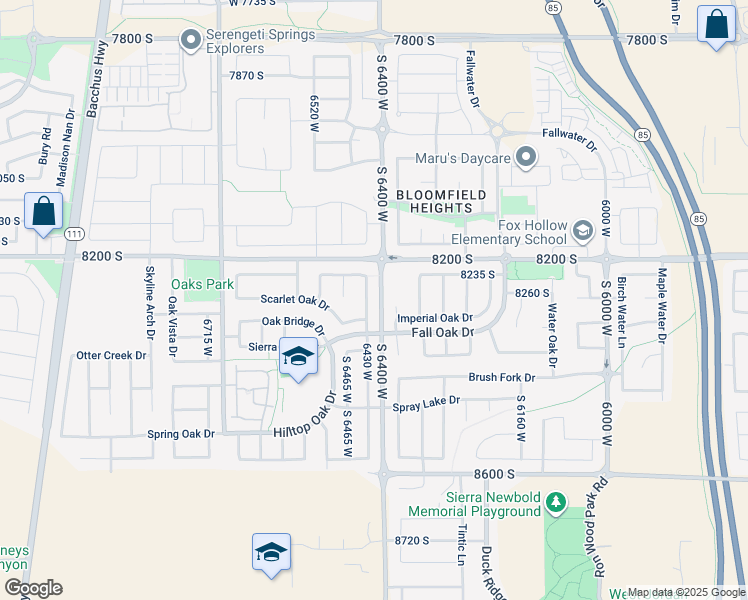 map of restaurants, bars, coffee shops, grocery stores, and more near 8307 6430 West in West Jordan
