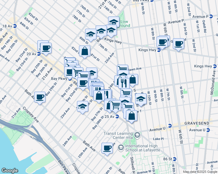 map of restaurants, bars, coffee shops, grocery stores, and more near 2412 83rd Street in Brooklyn