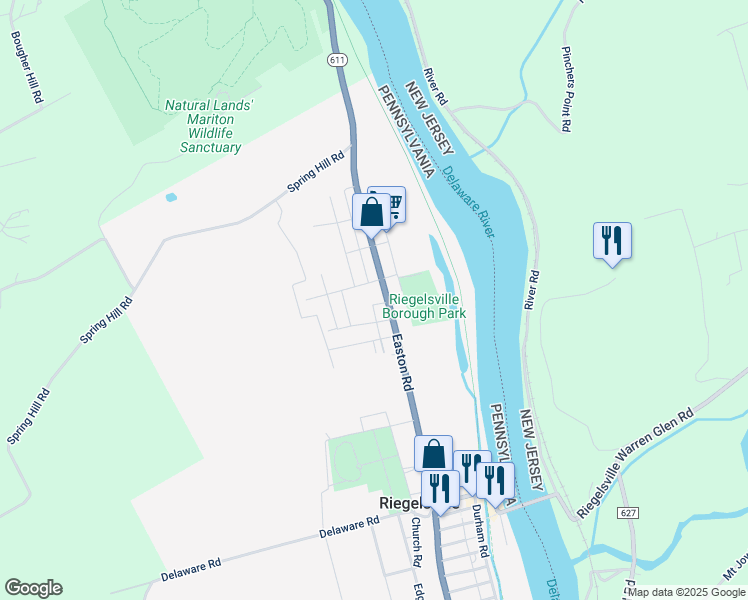 map of restaurants, bars, coffee shops, grocery stores, and more near 237 Emergency Squad Road in Riegelsville
