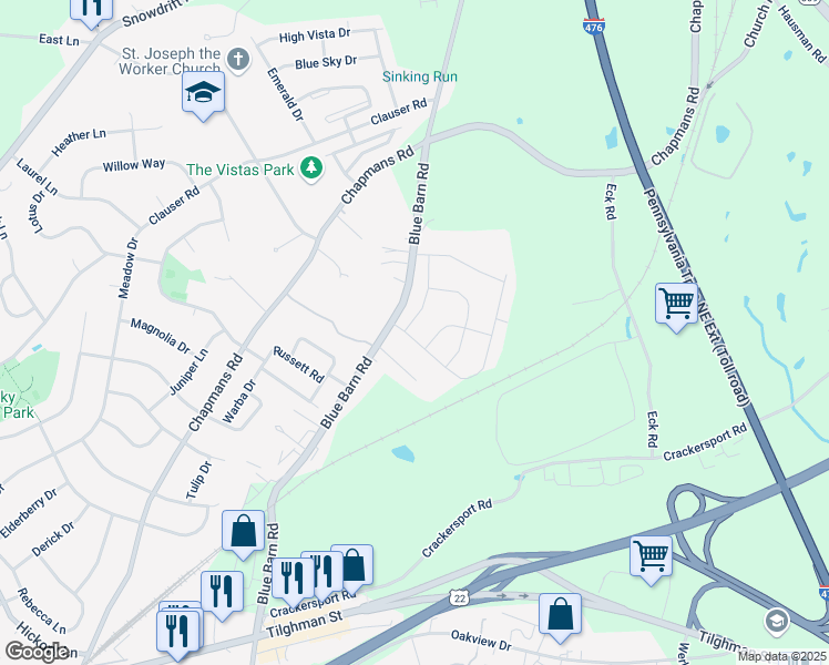 map of restaurants, bars, coffee shops, grocery stores, and more near 5387 Jutland Road in Allentown