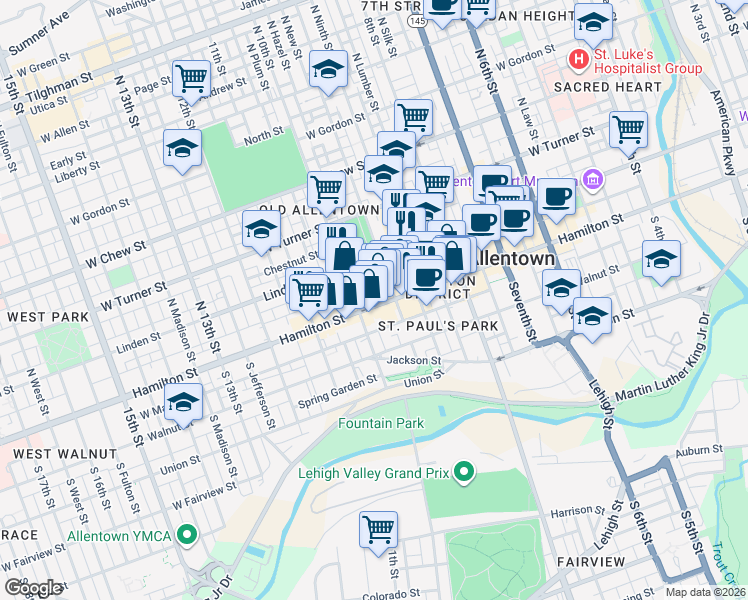 map of restaurants, bars, coffee shops, grocery stores, and more near 948 Hamilton Street in Allentown