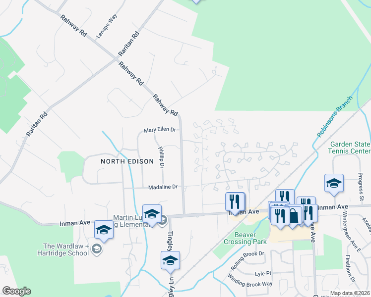 map of restaurants, bars, coffee shops, grocery stores, and more near 347 Rahway Road in Edison