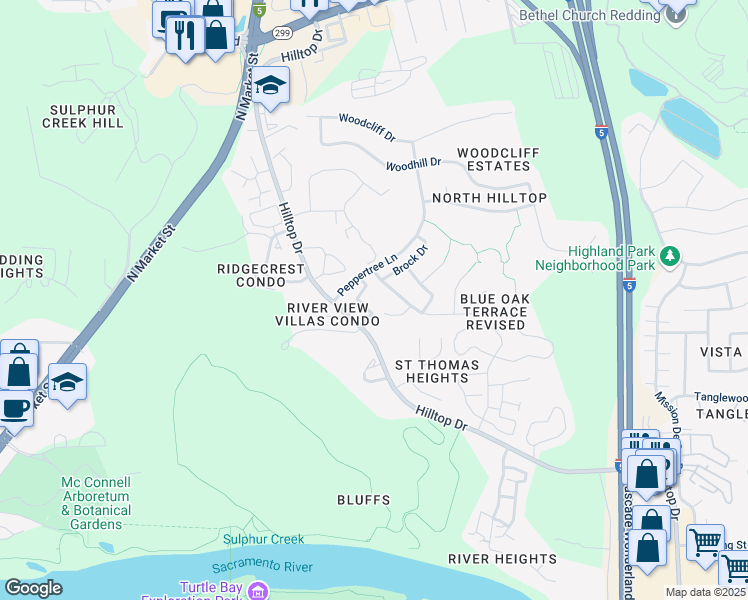 map of restaurants, bars, coffee shops, grocery stores, and more near 793 Fuller Court in Redding