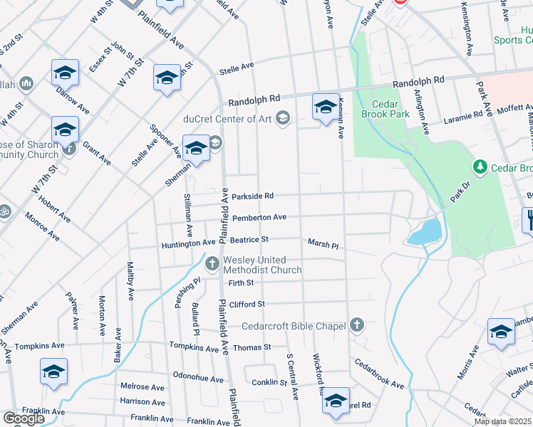 map of restaurants, bars, coffee shops, grocery stores, and more near 433 Pemberton Avenue in Plainfield
