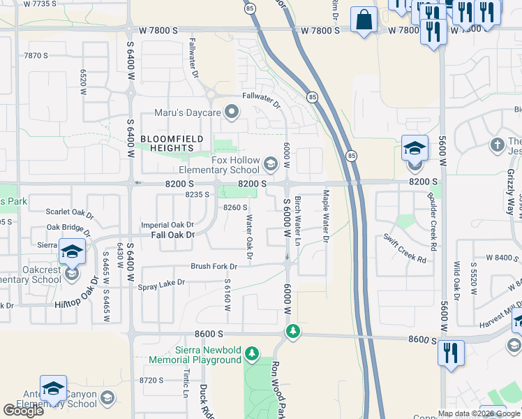 map of restaurants, bars, coffee shops, grocery stores, and more near 6082 West Cedar Fort Road in Saratoga Springs