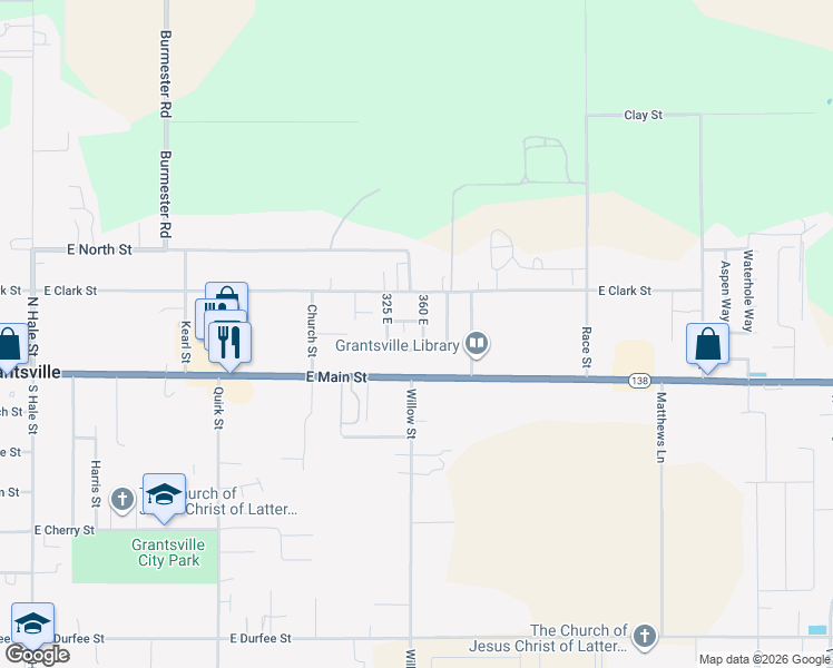 map of restaurants, bars, coffee shops, grocery stores, and more near 358e East 30 North in Grantsville