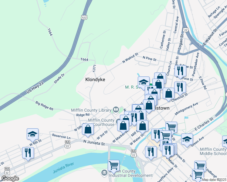 map of restaurants, bars, coffee shops, grocery stores, and more near Ards Ridge Road in Lewistown