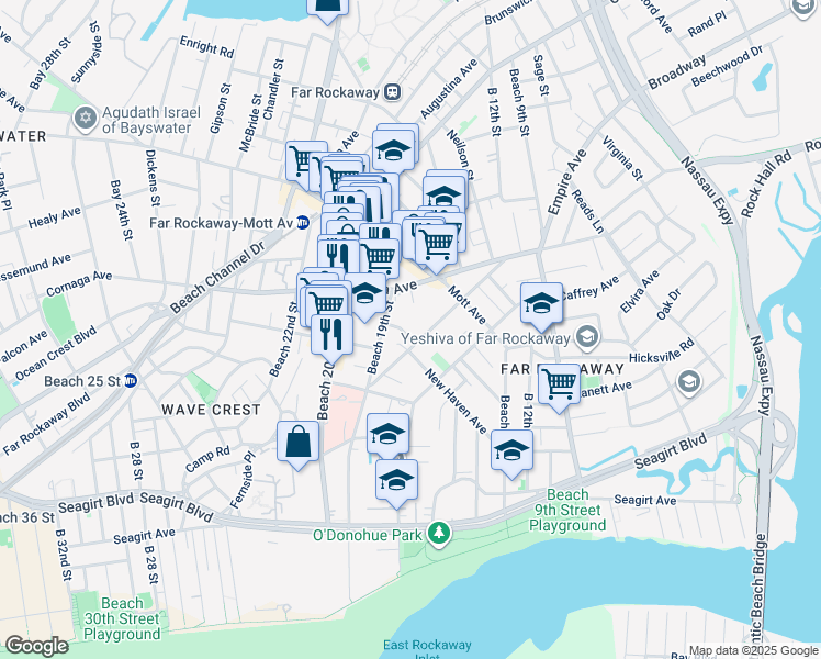 map of restaurants, bars, coffee shops, grocery stores, and more near 1816 Everdell Avenue in Queens