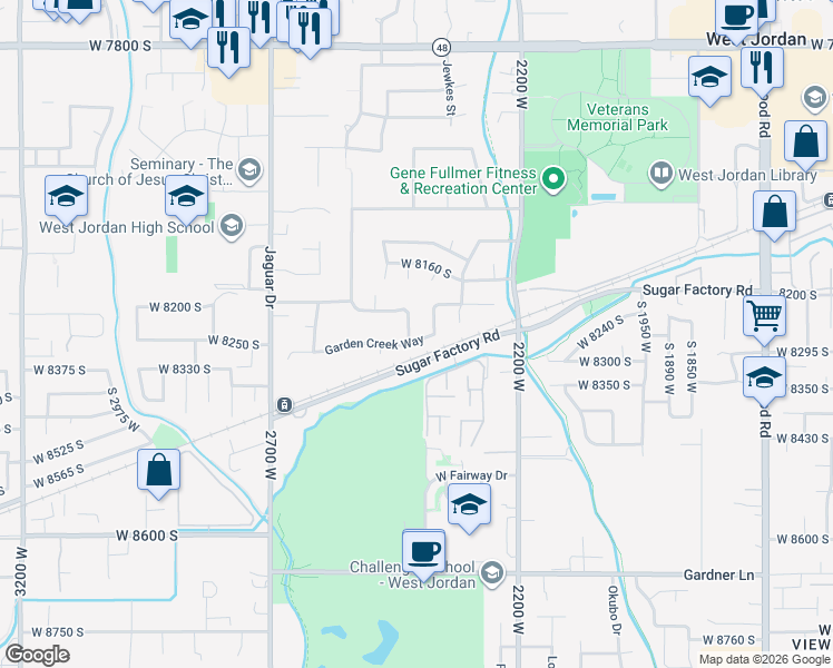 map of restaurants, bars, coffee shops, grocery stores, and more near 8271 South 2440 West in West Jordan