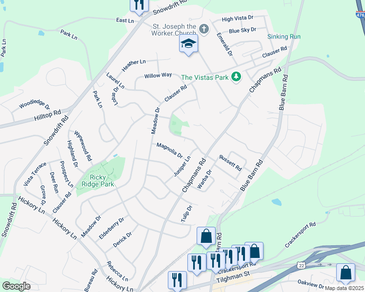 map of restaurants, bars, coffee shops, grocery stores, and more near 1518 Bramble Place in Orefield