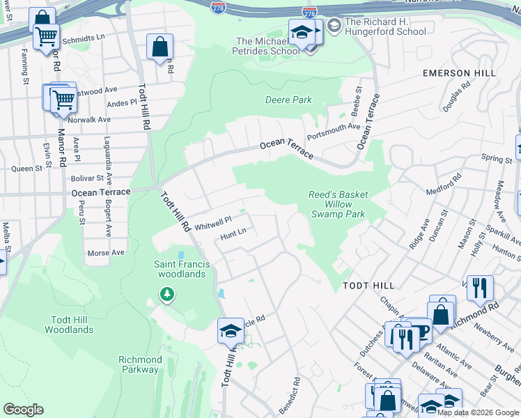 map of restaurants, bars, coffee shops, grocery stores, and more near 29 Highpoint Road in Staten Island