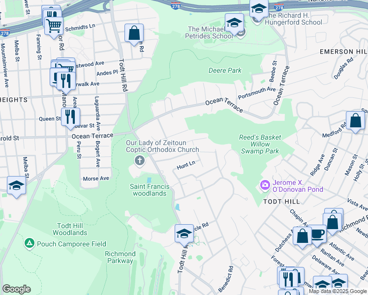 map of restaurants, bars, coffee shops, grocery stores, and more near 10A Whitwell Place in Staten Island