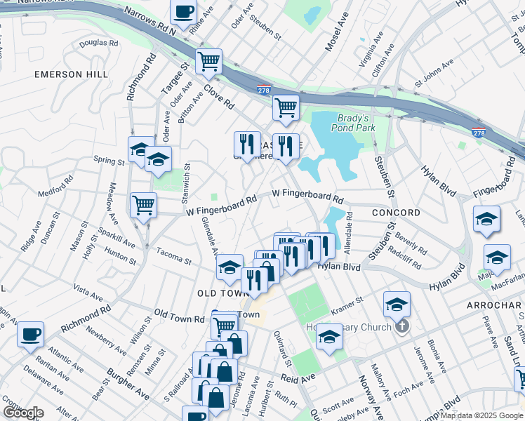 map of restaurants, bars, coffee shops, grocery stores, and more near 45 Marie Street in Staten Island
