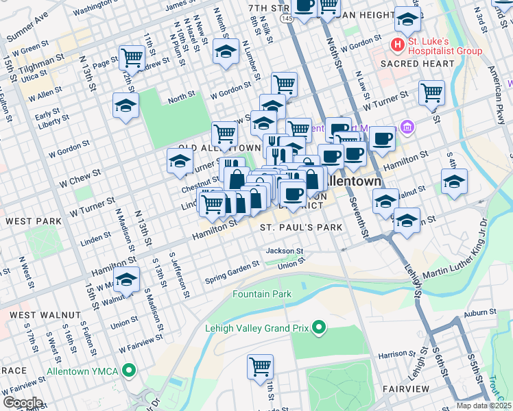map of restaurants, bars, coffee shops, grocery stores, and more near 948 Hamilton Street in Allentown
