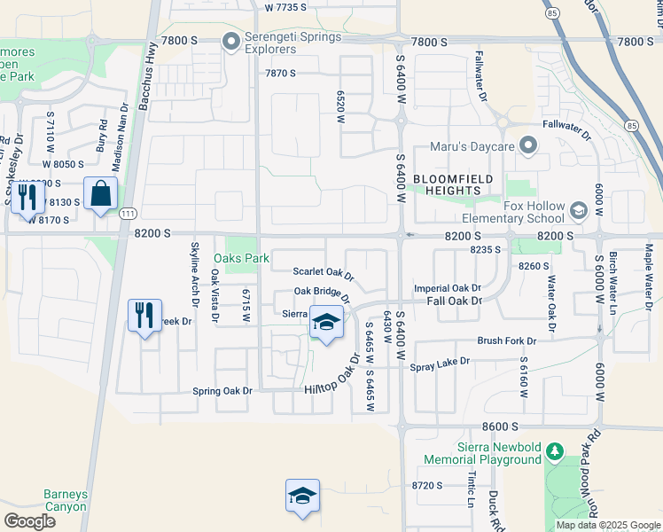 map of restaurants, bars, coffee shops, grocery stores, and more near 8269 South 6555 West in West Jordan