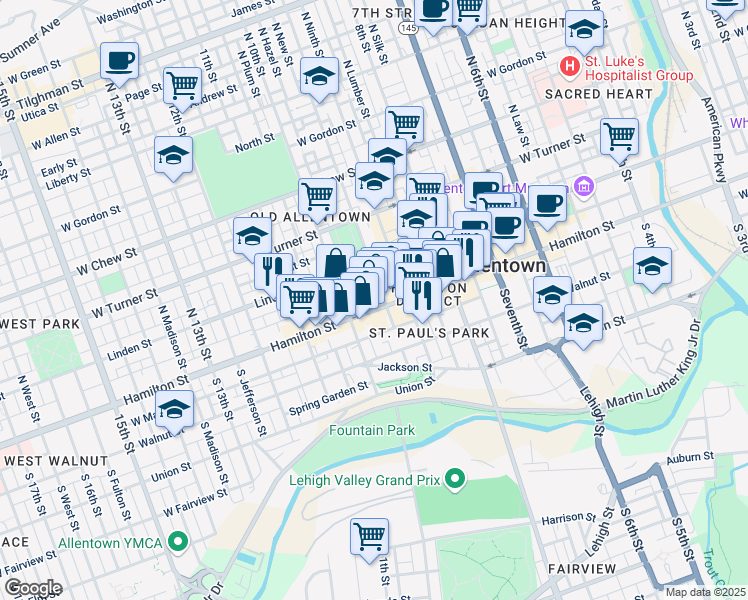 map of restaurants, bars, coffee shops, grocery stores, and more near 948 Hamilton Street in Allentown
