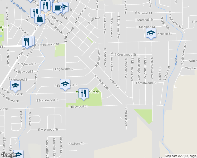map of restaurants, bars, coffee shops, grocery stores, and more near 1048 Brentwood Road in Morton
