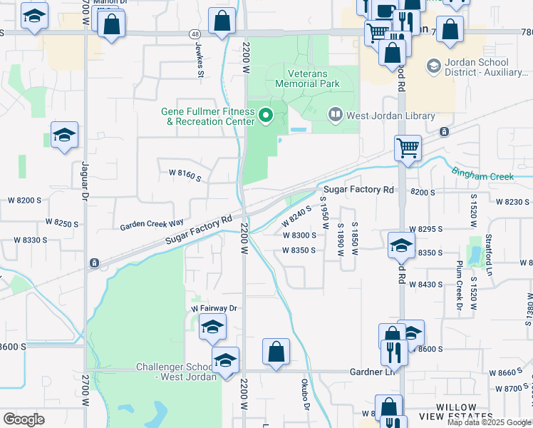 map of restaurants, bars, coffee shops, grocery stores, and more near 2098 West 8240 South in West Jordan