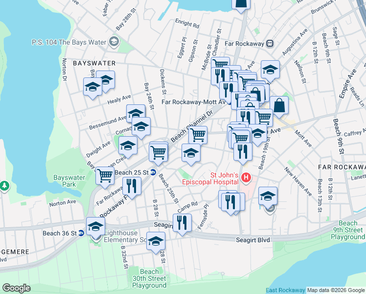 map of restaurants, bars, coffee shops, grocery stores, and more near in Queens