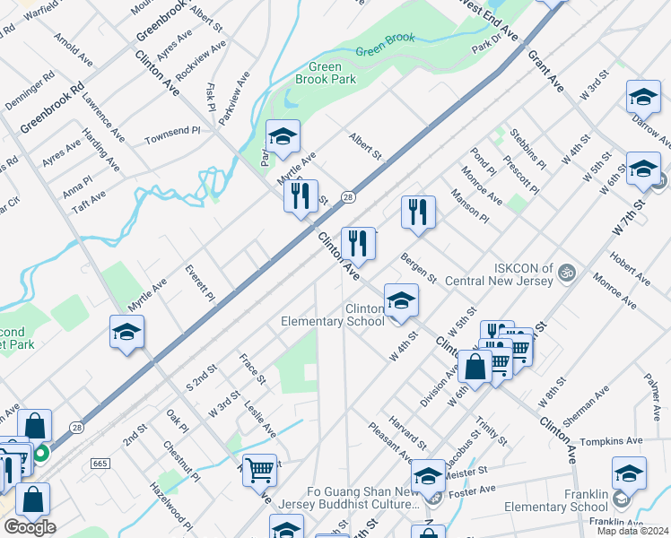 map of restaurants, bars, coffee shops, grocery stores, and more near 216 Evona Avenue in Plainfield