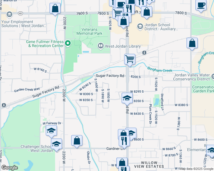 map of restaurants, bars, coffee shops, grocery stores, and more near 8260 South 1850 West in West Jordan