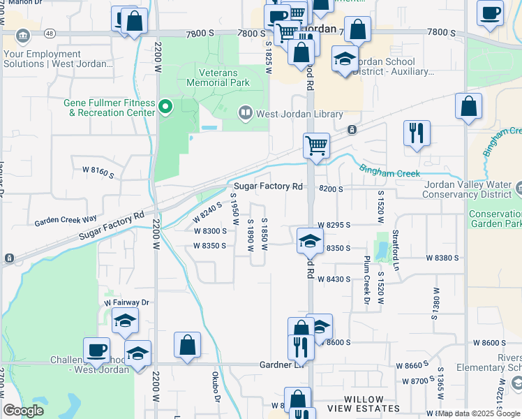 map of restaurants, bars, coffee shops, grocery stores, and more near 8260 South 1850 West in West Jordan