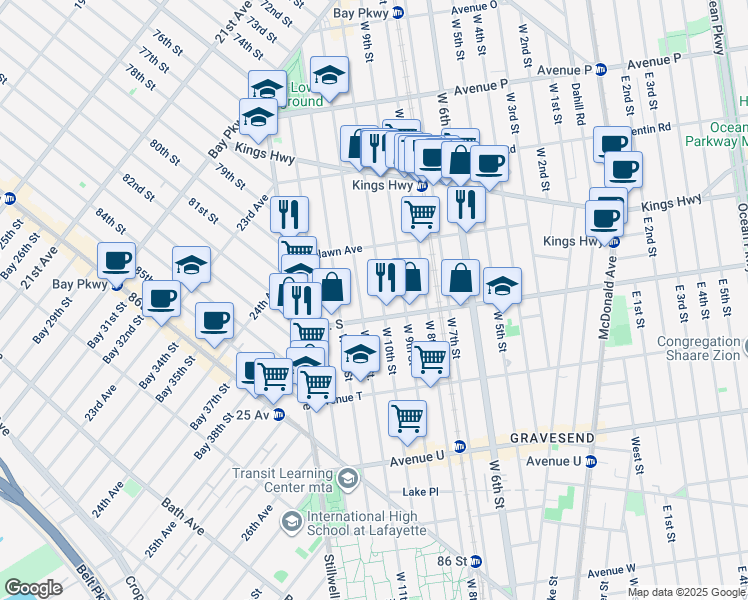 map of restaurants, bars, coffee shops, grocery stores, and more near 1839 West 11th Street in Brooklyn