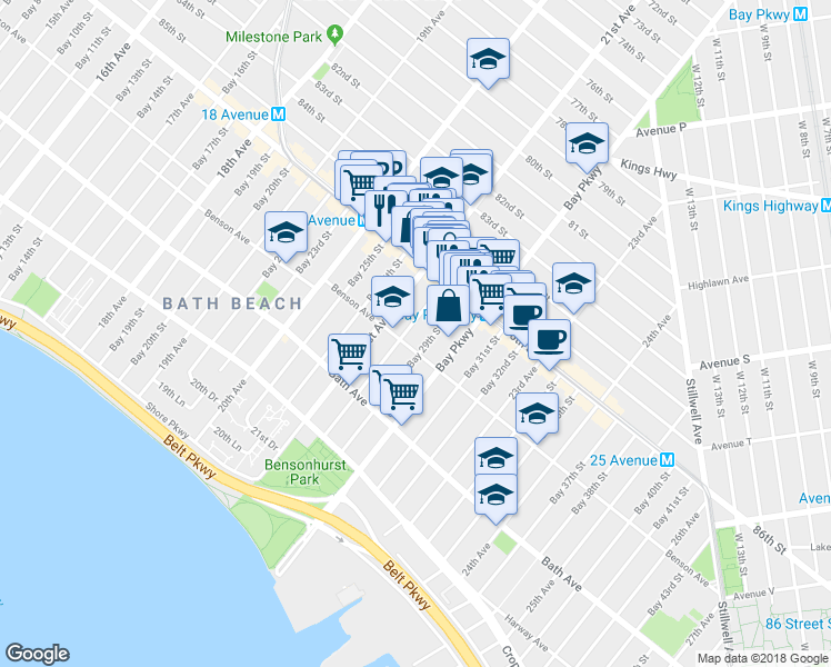 map of restaurants, bars, coffee shops, grocery stores, and more near 48 Bay 28th Street in Brooklyn