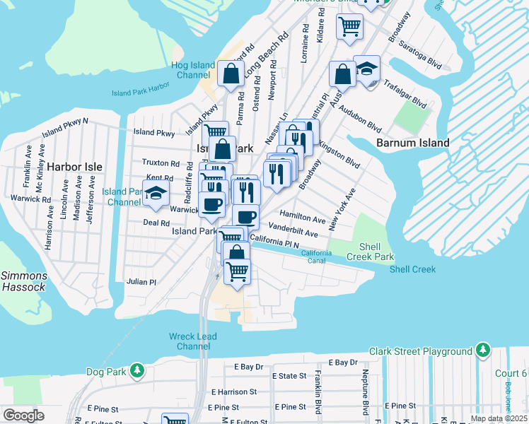 map of restaurants, bars, coffee shops, grocery stores, and more near 4420 Austin Boulevard in Island Park