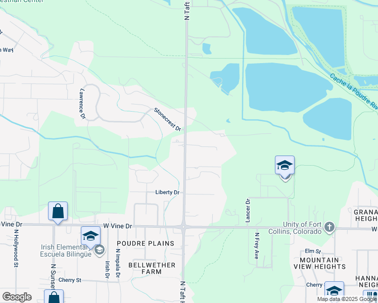 map of restaurants, bars, coffee shops, grocery stores, and more near 1020 North Taft Hill Road in Fort Collins