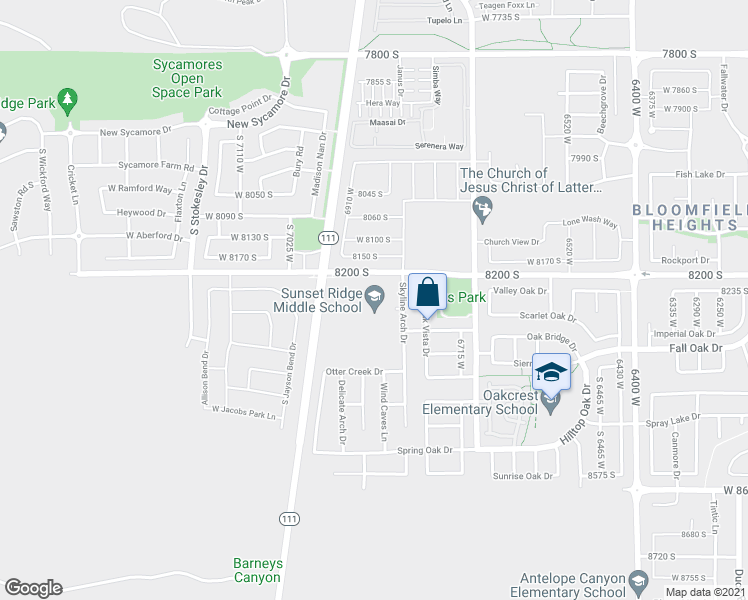 map of restaurants, bars, coffee shops, grocery stores, and more near 6881 West 8200 South in West Jordan