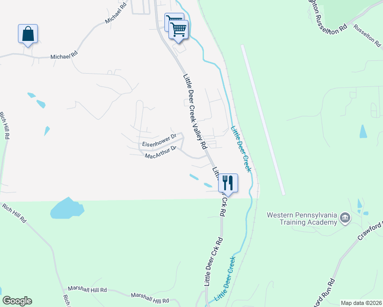 map of restaurants, bars, coffee shops, grocery stores, and more near 987 Little Deer Creek Valley Road in Russellton