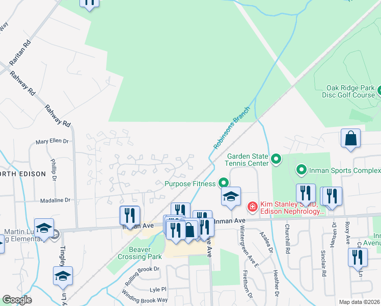 map of restaurants, bars, coffee shops, grocery stores, and more near 276 Westgate Drive in Edison