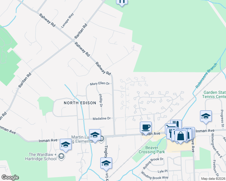 map of restaurants, bars, coffee shops, grocery stores, and more near 347 Rahway Road in Edison