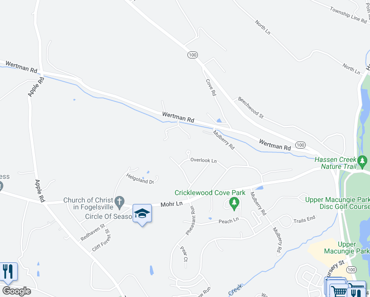 map of restaurants, bars, coffee shops, grocery stores, and more near 2245 Overlook Court in Fogelsville