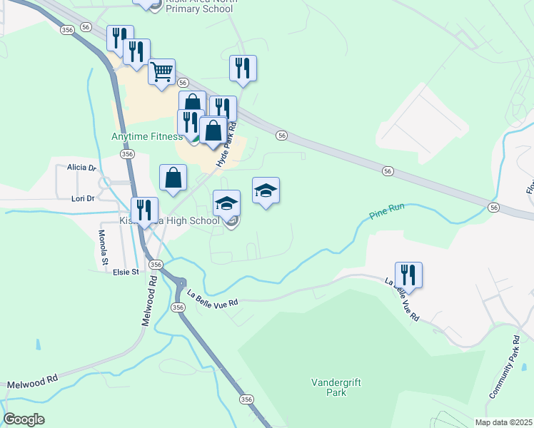 map of restaurants, bars, coffee shops, grocery stores, and more near 260 Hyde Park Rd in Vandergrift