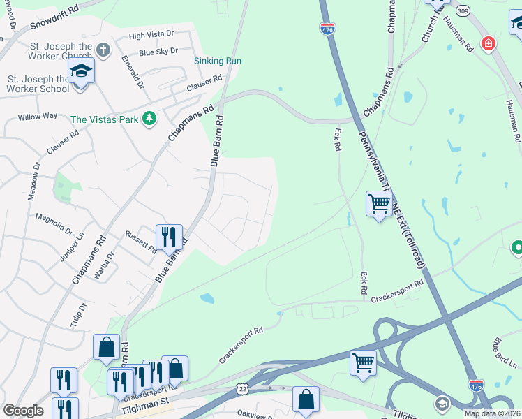 map of restaurants, bars, coffee shops, grocery stores, and more near 1447 Caspian Street in Allentown
