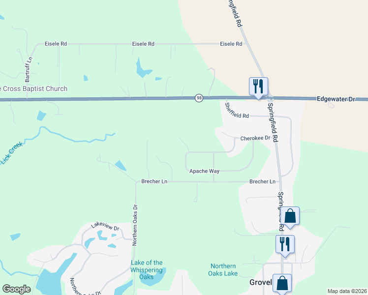 map of restaurants, bars, coffee shops, grocery stores, and more near 308 Apache Way in Groveland