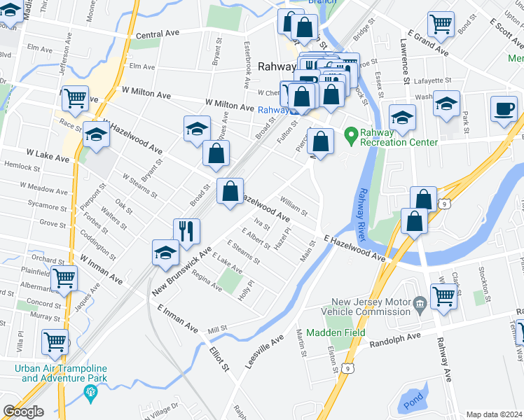 map of restaurants, bars, coffee shops, grocery stores, and more near 1035 New Brunswick Avenue in Rahway