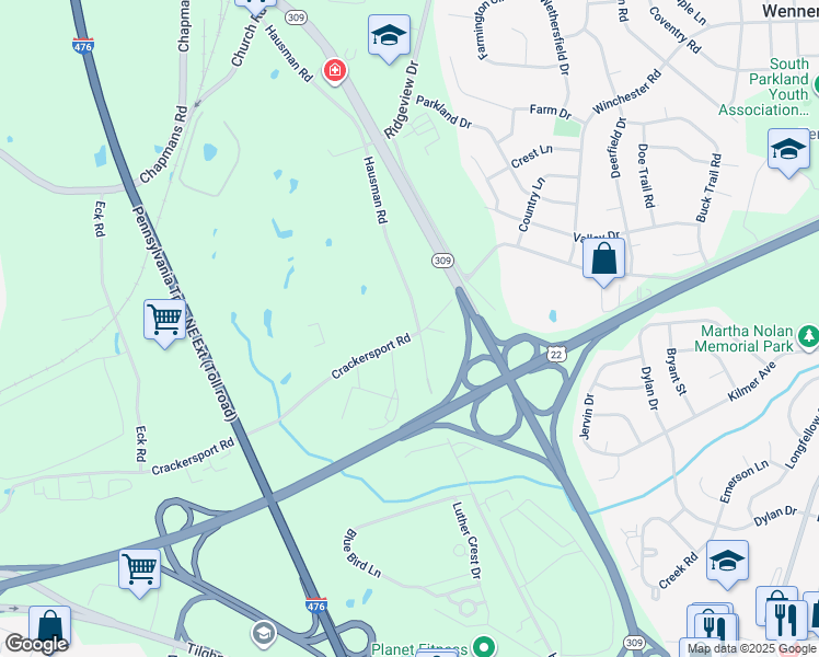 map of restaurants, bars, coffee shops, grocery stores, and more near 4607 Crackersport Road in Allentown
