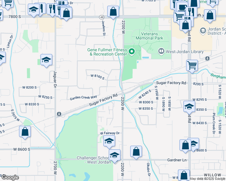 map of restaurants, bars, coffee shops, grocery stores, and more near 2262 West 8220 South in West Jordan