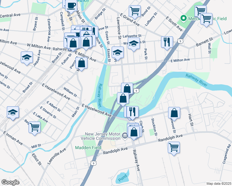 map of restaurants, bars, coffee shops, grocery stores, and more near 1360 U.S. 1 in Rahway