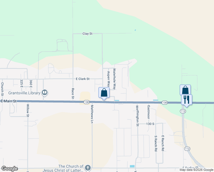 map of restaurants, bars, coffee shops, grocery stores, and more near 61 Aspen Way in Grantsville